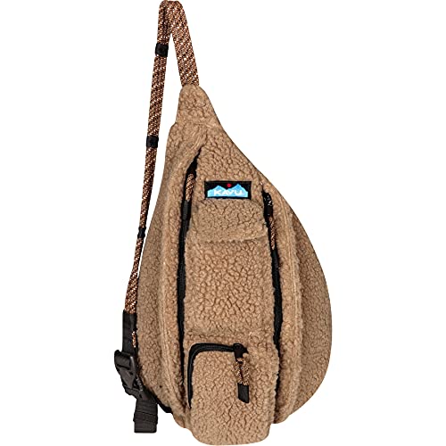 KAVU Mini Rope Fleece Bag Sling Crossbody Sherpa Backpack Travel Purse-Khaki