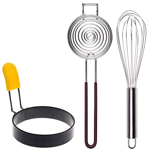 Kare & Kind Egg Ring, Egg Yolk Separator and Egg Whisk – Cooking, Stirring and Baking Tools – Stainless Steel Kitchen Gadgets Egg Mold, Egg Separator, Mini Wire Whisk – For Chefs, Bakers, Home Use