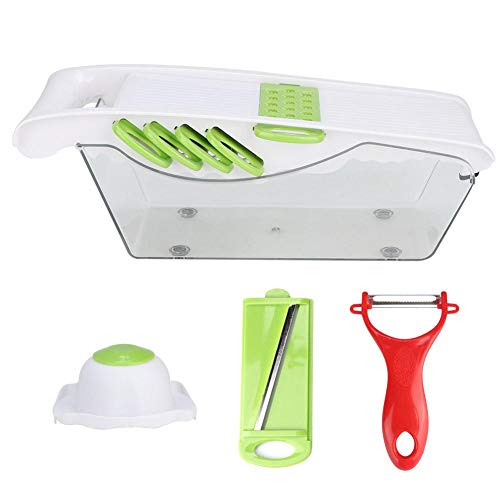 Oumefar Vegetable Chopper Food Cutter Grater Slicer Dicer Vegetable Slicing Cutting Tool with Container Home Kitchen for Fruits Vegetable Salad(6 Blades White Plate)