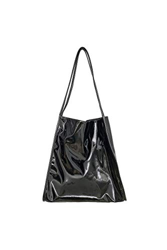 Ulisty Women Patent Leather Bag Soft Tote Bag Casual Shoulder Bag Fashion Handbag black