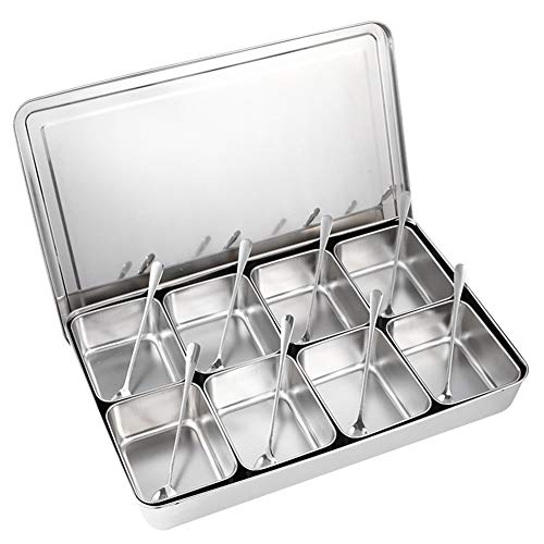 Multipurpose 8 Grids Stainless Steel Seasoning Jar Condiment Container Spice Box for Home Kitchen/Restaurant Use