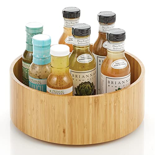 mDesign Lazy Susan Turntable Bamboo Spinner for Kitchen Cabinet, Pantry, Fridge, Cupboards, or Counter, Fully Rotating Organizer for Food, Spices, or Condiments, 12″ Round, Echo Collection, Natural
