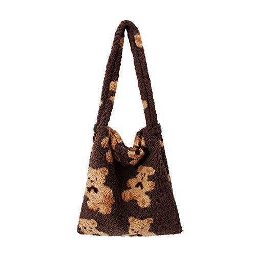 Plush Bear Bags For Women, Girls Tote Fluffy Plush Shoulder Bags Faux Fur Clutch Purses (Coffee)