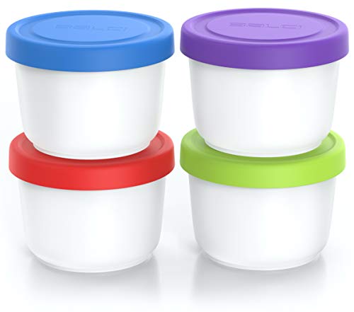 BALCI – 8oz Mini Ice Cream Containers with Silicone Lids (Set of 4) – Freezer Food Storage Containers, Reusable, LeakProof, For Homemade IceCream Containers – Blue. Red, Green, Purple
