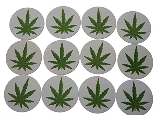 Novel Merk Marijuana Leaf Refrigerator Magnets – Vinyl 3” Round Flat Magnets for Fridge, Lockers, Home Kitchen and Weed Decor – Self Adhesive to Metal Surfaces (12 Pack)