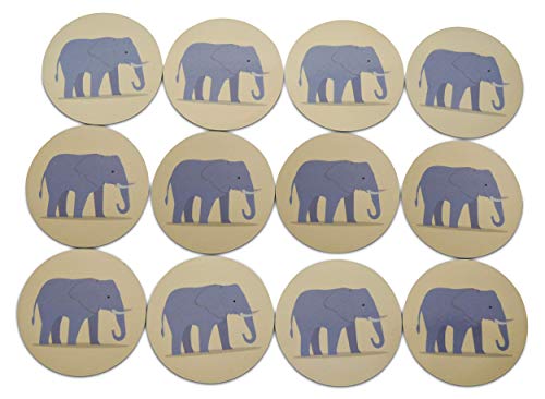 Novel Merk Elephant Refrigerator Magnet – Vinyl 3” Round Magnets for Fridge, Lockers, Home Kitchen and Safari Animal Decor – Self Adhesive to Metal Surfaces (12 Pack)