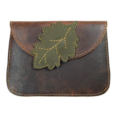 Hide & Drink, Leather Leaves Card Wallet Pouch, Soft Coin & Cash Organizer, Cable Holder & Accessories Case, Handmade Includes 101 Year Warranty :: Bourbon Brown