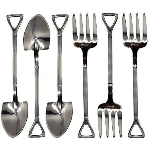 Maydahui 6PCS Shovel Shape Spoon and Fork 4.7 inch 18/10（304 ）Stainless Steel Coffee Sugar Mini Ice Cream Spork Fruit Forks for Home Party Bistro Cocktail Tasting Appetizer