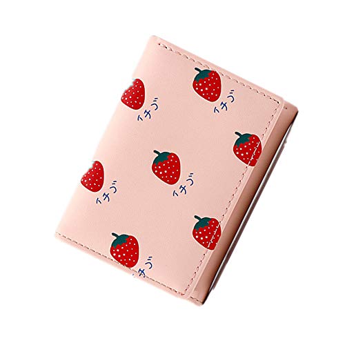 Loxepur Cartoon Fruit Tri-Fold Pu Wallet Multi-Card Slot Small Purse for Gift (Pink)