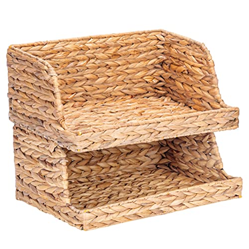 VATIMA Water Hyacinth Storage Baskets with Large Open-Front for Kitchen, Decorative for Living Room, 13.4” x 9.5” x 5.5”, 2 Pack
