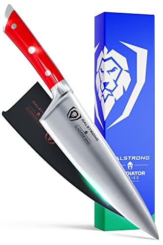 Dalstrong Chef Knife – 8 inch – Gladiator Series – Forged High Carbon German Steel – Razor Sharp Kitchen Knife – Full Tang – Crimson Red ABS Handle – Sheath Included – NSF Certified