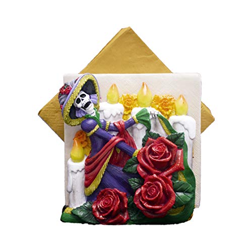World of Wonders Catrina Figurine Day of the Dead Decorative Napkin Holder | Gothic Mexican Fiesta Decorations | Standing Napkin Holder Kitchen Table Decor Accent – 5″