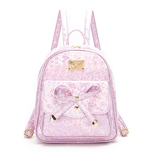 Girls Mini Backpack Purse Bowknot Cute PU leather Casual Travel Daypacks for Women (Purple)