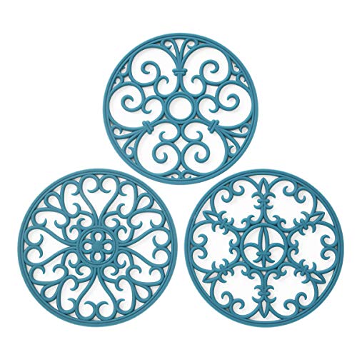 Silicone Trivet Mat – Non-Slip & Heat Resistant Kitchen Hot Pads for Countertops & Table – Kitchen Trivets for Hot Dishes & Cookware – Hot Pot Holder for Pots & Pans – Teal,Set of 3