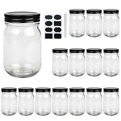 16 oz Glass Jars With Lids,QAPPDA Wide Mouth Ball Mason Jars,Glass Storage Jars For Food,Canning Jars For Pickles,Herb,Jelly,Jams,Honey,Kitchen Canisters Dishware Safe 15 Pack…