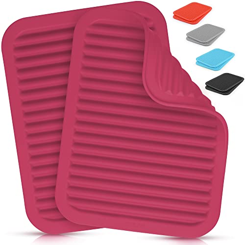 Zulay 2 Pack (9″x12″) Silicone Trivets for Hot Pots and Pans – Multi-Purpose & Versatile Trivet Mat – Heat Resistant Silicone Trivet – Durable & Flexible Hot Pads for Kitchen Counter – Rose Red