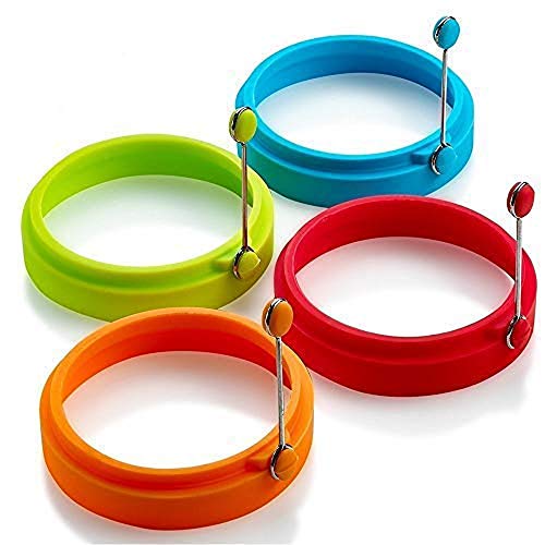 Emoly Silicone Egg Ring, Egg Rings Non Stick, Egg Cooking Rings, Perfect Fried Egg Mold or Pancake Rings (New,4pcs), Multicolor