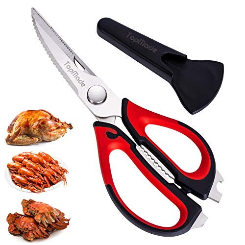 Kitchen Shears – TopMade Kitchen Scissors Heavy Duty Poultry Shear Multi-Purpose Stainless Steel Sharp Utility Food Scissor Wh Magnetic Sheath Detachable Cooking Shear for Chicken|Meat|Game|Bone|Herb