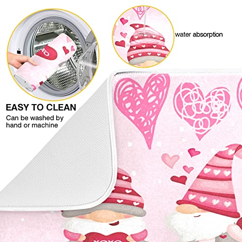 Happy Valentine’s Day Hearts Gnomes Dish Drying Mat 16 X 18 In Red Love Absorbent Microfiber Dry Dishes Pads Tableware Mats Protector for Kitchen Countertops Counter Home Decorations | The Storepaperoomates Retail Market - Fast Affordable Shopping