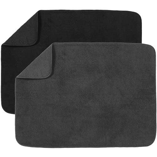 Kitchen Basics Absorbent, Reversible Microfiber XL Dish Drying Mat Value Pack for Kitchen, Dish Mats for Counter, 18 Inch x 24 Inch, Black and Grey, 2 Pack