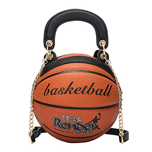 Basketball Shaped Handbags Purse Tote Round Shoulder Messenger Cross Body PU Leather Cute Bag Adjustable Strap for Women Girls (Brown)