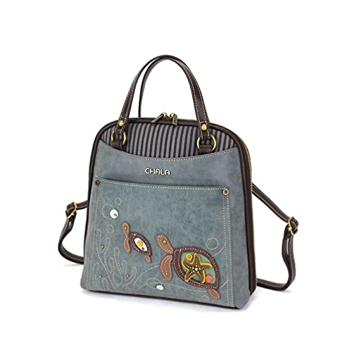 Chala Handbags Turtle Convertible Backpack Purse Turtle Lovers, Indigo color, 10.5 inch x 10.5 inch x 4 inch (TUT-BK1)
