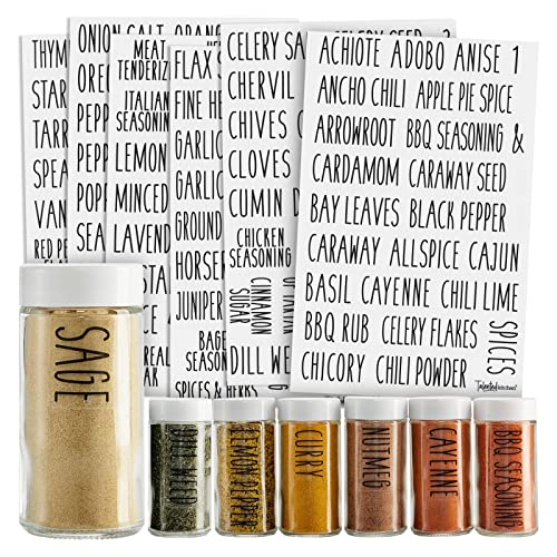 Talented Kitchen 145 Spice Labels Stickers, Clear Spice Jar Labels Preprinted for Seasoning Herbs Kitchen Spice Rack Organization, Water Resistant, Black All Caps