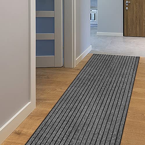AYOHA Runner Rug 2′ x 3′ Indoor/Outdoor Carpet for Hallway Kitchen Entryway Patio Lobby Garage Deck Area Rugs with Natural Non-Slip Rubber Backing, Gray/Black Strip (Available for Custom Sizes)