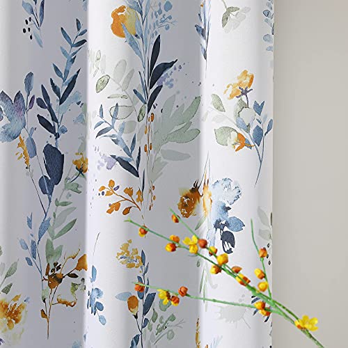 MYSKY HOME Floral Curtains 84 inches Long Thermal Insulated Room Darkening Curtains 2 Panels for Living Room, Bedroom, Bathroom, Yellow and Blue, Grommet Top