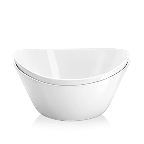 Yedio Salad Bowls Set, 30 Ounces Porcelain Serving Bowls for Kitchen, Large White Bowls for Salad, Soup, Oatmeal, Pasta, Snacks, Set of 2, Oven Dishwasher Safe
