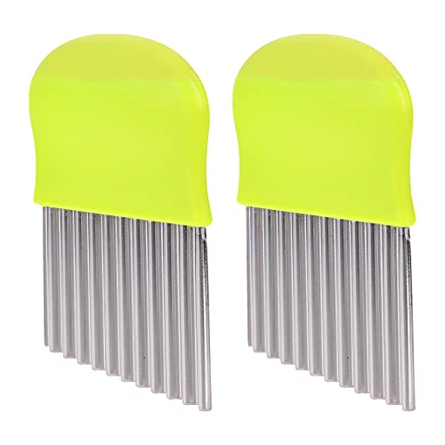 FRCOLOR 2Pcs Crinkle Cutters Stainless Steel Potato Cutter French Fry Slicer Blades Serrator Chopping Knife for Home Kitchen Gadget Green