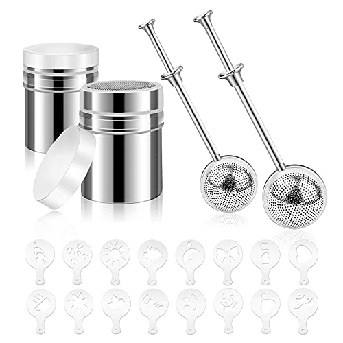 PROKITCHEN Powder Sugar Shaker Flour Duster Set, Stainless Steel Powder Shaker with Lid and Dust Flour Sifter with Spring-operated for Baking or Coffee Cappuccino Latte(20 PCS)