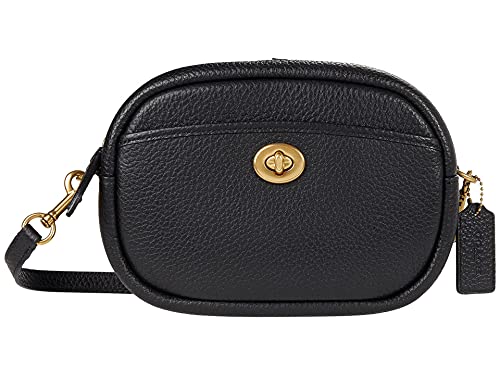 COACH Soft Pebble Leather Camera Bag with Leather Strap Black One Size