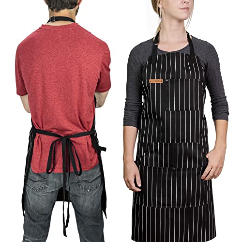Chef Pomodoro Chef Apron for Men and Women with Pockets – Top Chef Recommended – Kitchen Apron with Adjustable Neck Straps – Cooking Apron Designed for Home, BBQ, Grill Use (Classic Striped)