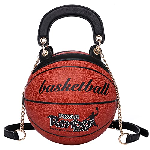 Basketball Ball Shaped Round Shoulder Bag handbag Messenger Crossbody bag Chain Diagonal Pack Bag for Women Girls (Basketball-Brown)