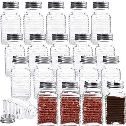 WUWEOT 20 Pack Salt and Pepper Shakers, 3.3oz Glass Shakers Spice Jar with Metal Lids for Salt, Pepper, Spices, Seasonings, Restaurant & Home Kitchen Supplies