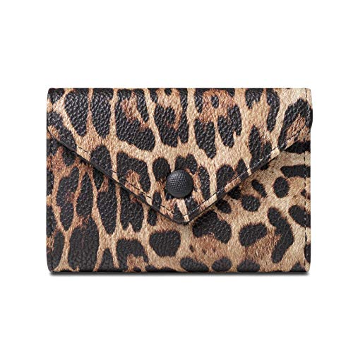 Daisy Rose Trifold Wallet for Women – Multi-Card Organizer with RFID-Blocking Clutch for Women, PU Vegan Leather – Leopard