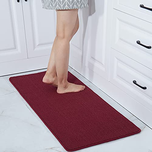 COSY HOMEER 20X48 Inch Kitchen Rug Mats Made of 100% Polypropylene Strip TPR Backing Soft Kitchen Mat Specialized in Anti Slippery and Machine Washable,for Kitchen, Floor Home,Office,Sink,Laundry,Red