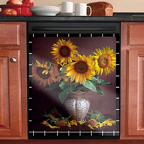 Sunflower Magnet Flower Ornaments Dishwasher Cover Panel Decal Country Sunflower Refrigerator Door Flroal Home Kitchen Decor 23x26inch
