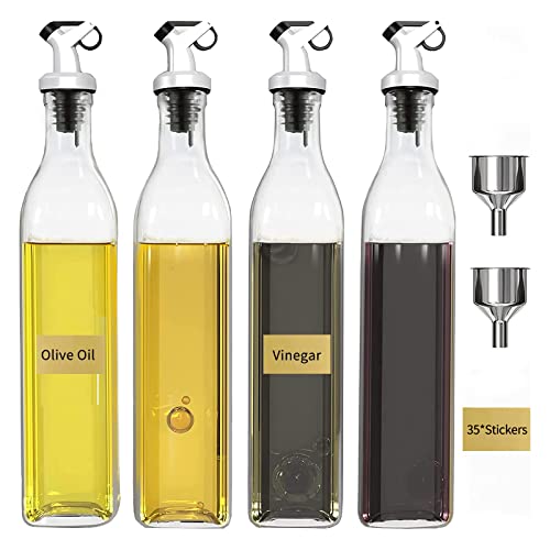 KIT TOWN 4 Pack 8oz Olive Oil Dispenser Bottle -Oil and Vinegar Dispenser Set Glass with Gravity Automatic Opening and Closing Spout for Kitchen