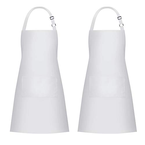 Jubatus 2 Pack 100% Cotton Aprons with 2 Pockets Cooking Chef Kitchen Adjustable Bib Apron for Women Men, White