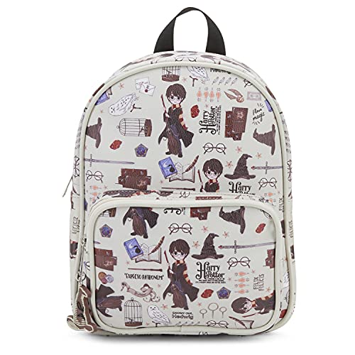 Harry Potter Wizarding World Magic Mini Purse Backpack with Hogwarts Allover Icon Print, 10.5 Inches, Adjustable Straps, Faux Leather