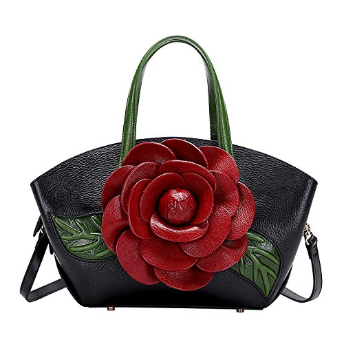 PIJUSH Designer Purses and Handbags for Women Floral Top Handle Satchel Handbag Ladies Crossbody Bags for Women (20103 Black)