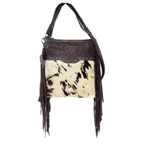 Handcrafted Genuine Leather Western Cowhide Womens Fringe Clutch Crossbody Bag in 2 Colors (Coffee)