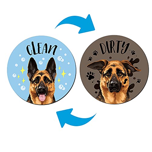 WIRESTER 3.5 inch Clean Dirty Sign Double-Sided Magnet Flip Decoration for Kitchen Dishwasher Washing Machine, German Shepherd