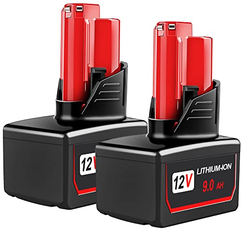 CHAUNVEN 12V 9.0Ah M12 Battery Replacement for Milwaukee XC 48-11-2440 48-11-2402 48-11-2411 12-Volt M12 Cordless Tools (2 Pack)