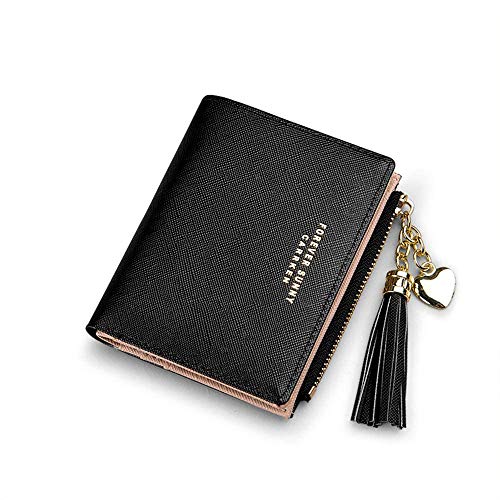 Chic Boutique De Mode Small Wallets For Women Girls Teens Slim Wallet Ladies Purse Cute Leather Thin Coin Zipper Minimalist Elegant (Black/Small)