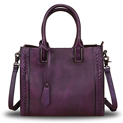 Genuine Leather Satchel Handbag for Women Vintage Handmade Shoulder Bag Cowhide Tote Purse (Purple)