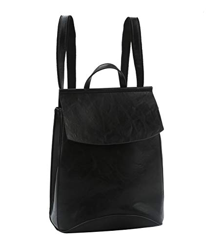 Virago Fashion Designer Handbag Daily Convertible Vegan Leather Travel Backpack Shoulder Bag (BLACK)