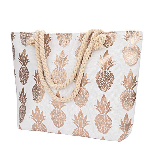 Large Pineapple Tote Bag Grocery Shopping Shoulder Bag Canvas Travel Bag Print Inner Zipper Pocket for Women Girls